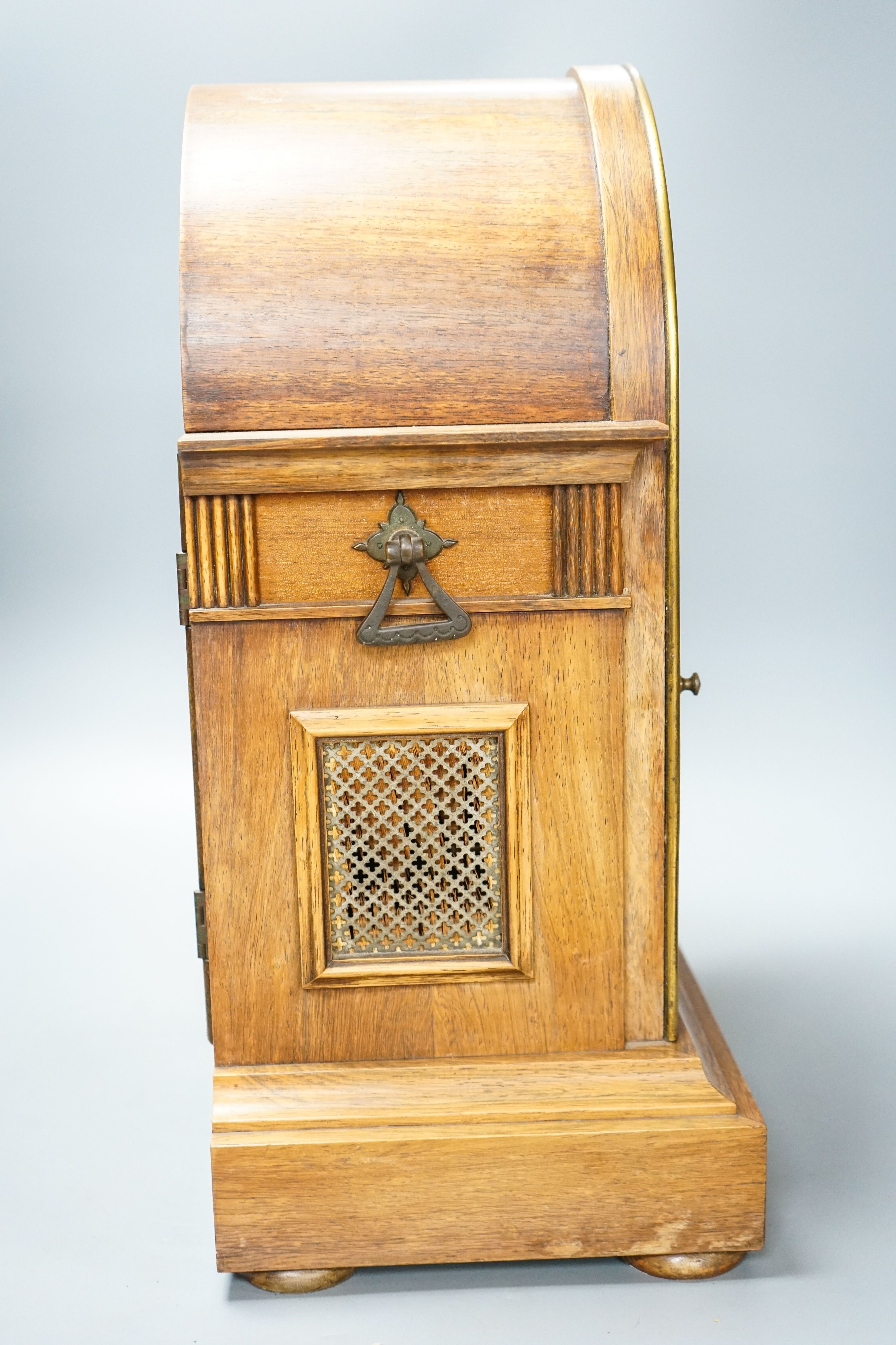 A German rosewood and marquetry chiming mantel clock, early 20th century, 45cm